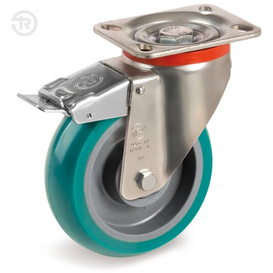 TR Roll Polyurethane Wheels With Round Profile, Castor P, Brake — Tellure Rota