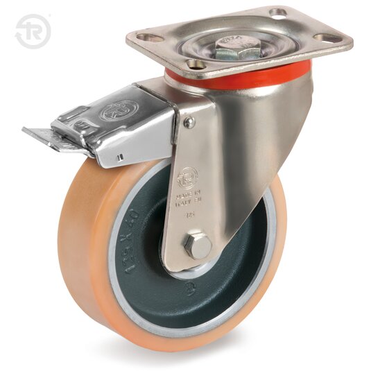 Vulkollan® Wheels, Swivel Castor P, Front Brake — Tellure Rota