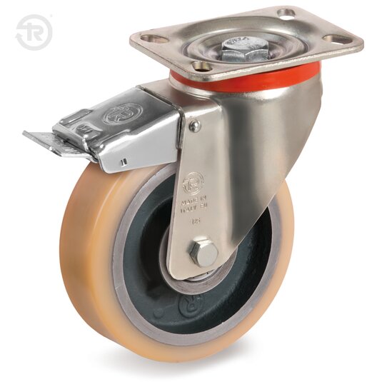 Vulkollan® Wheels, Swivel Castor P, Front Brake — Tellure Rota