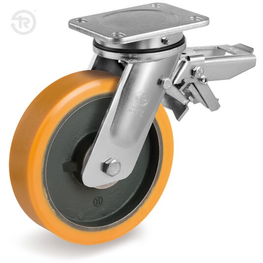 Eemhd FR R Ruote In Poliuretano TR, Supporto Rotante Elettrosaldato, Freno — Tellure Rota