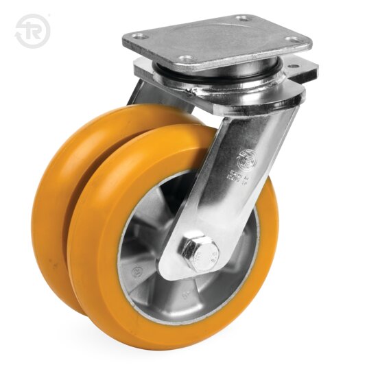 Ruote In Poliuretano TR Bombate, Supporto Rotante Elettrosaldato Gemellato — Tellure Rota