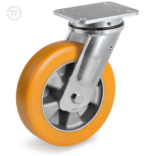 FR Ruote In Poliuretano TR Alto Spessore, Supporto Rotante Elettrosaldato, Freno — Tellure Rota