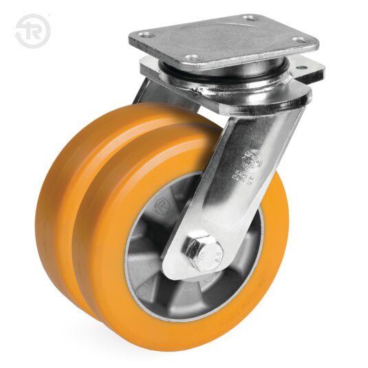 FR Ruote In Poliuretano TR Alto Spessore, Supporto Rotante Elettrosaldato Gemellato, Freno — Tellure Rota