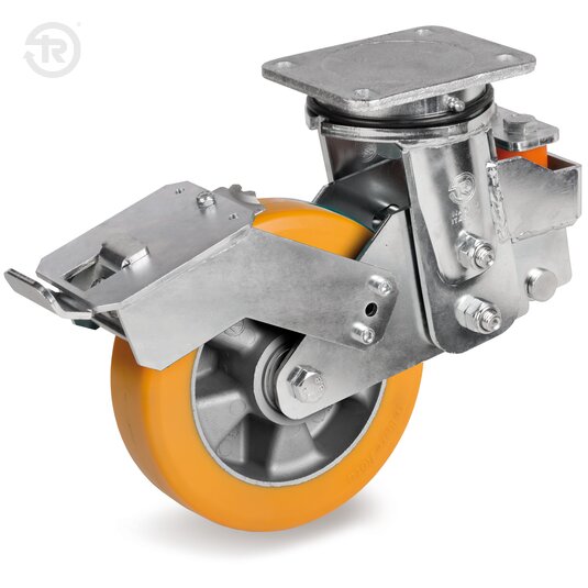 Ruote In Poliuretano TR Alto Spessore, Supporto Rotante Molleggiato, Freno — Tellure Rota