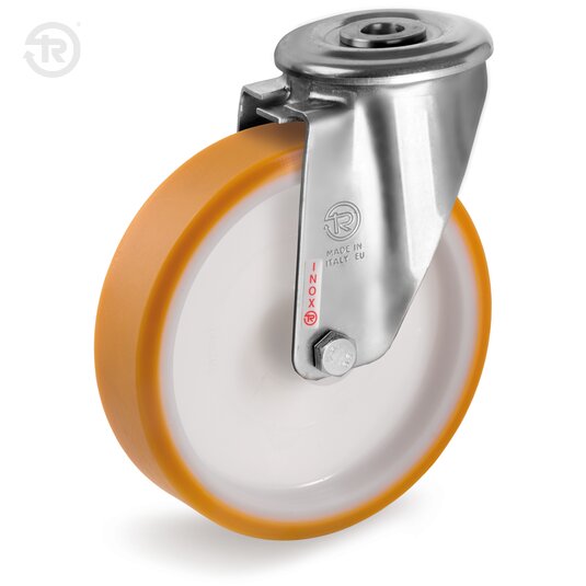 Ruote In Poliuretano TR, Supporto Rotante Foro Passante Inox NLX — Tellure Rota