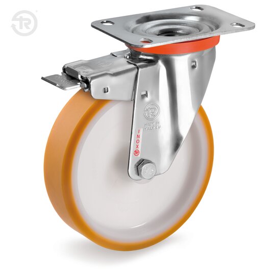Ruote In Poliuretano TR, Supporto Rotante Inox NLX, Freno — Tellure Rota