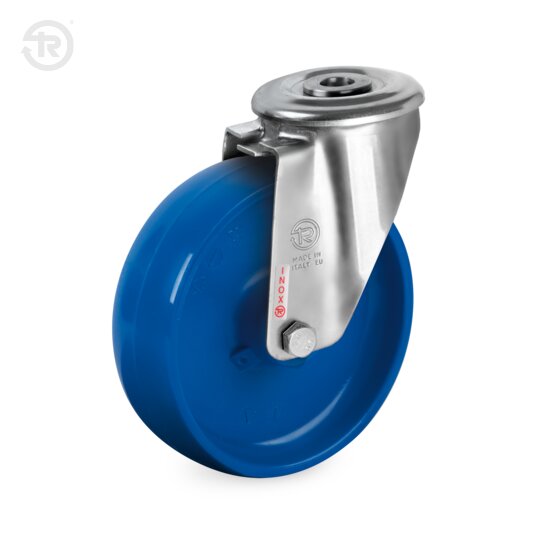 FR Blue Polyamide 6 Wheels With NLX Stainless Steel Bolt Hole Swivel Castor And Brake — Tellure Rota
