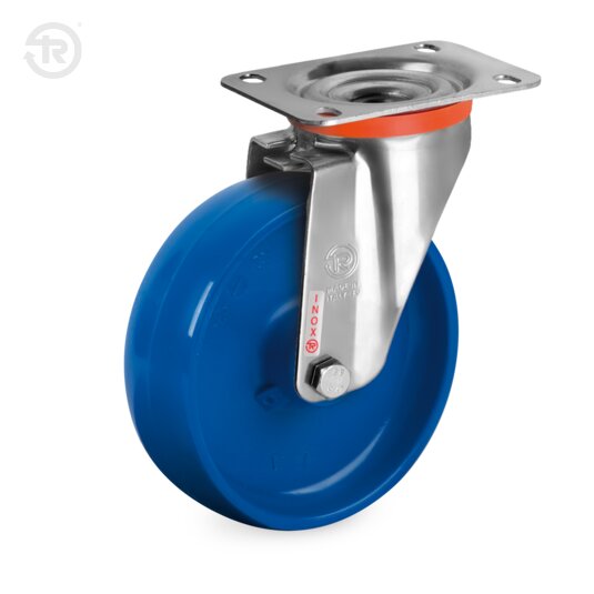 Blue Polyamide 6 Wheels With NLX Stainless Steel Swivel Castor — Tellure Rota