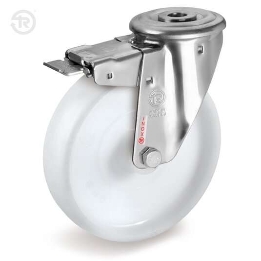 Polyamide 6 Wheels, Stainless Steel Swivel Castor With Bolt Hole NLX, Brake — Tellure Rota