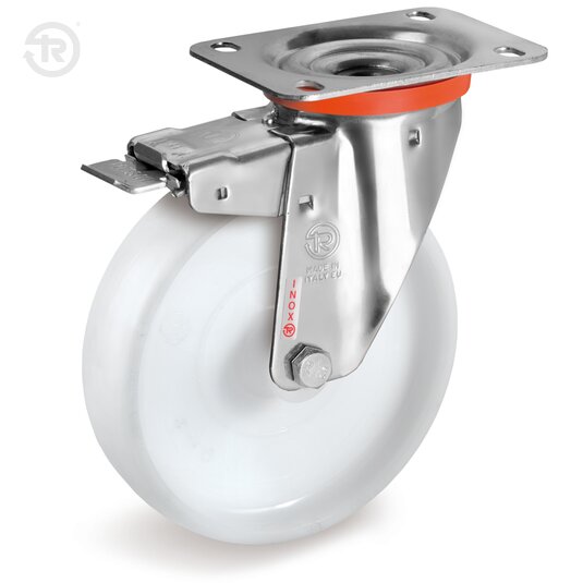 Polyamide 6 Wheels, Stainless Steel Swivel Castor NLX, Brake — Tellure Rota