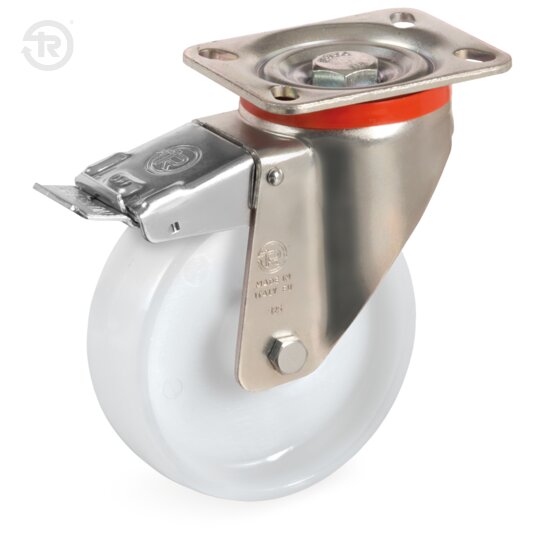R Heavy Duty Polyamide 6 Wheels, Swivel Castor P, Rear Brake — Tellure Rota