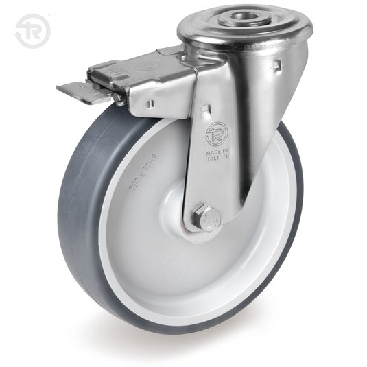 Inox Thermoplastic Rubber Wheels, Stainless Steel Swivel Castor With Bolt Hole NLX — Tellure Rota
