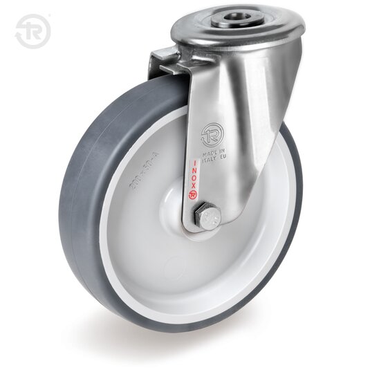 Thermoplastic Rubber Wheels, Stainless Steel Swivel Castor With Bolt Hole NLX, Brake — Tellure Rota