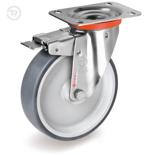 Thermoplastic Rubber Wheels, Stainless Steel Swivel Castor NLX, Brake — Tellure Rota