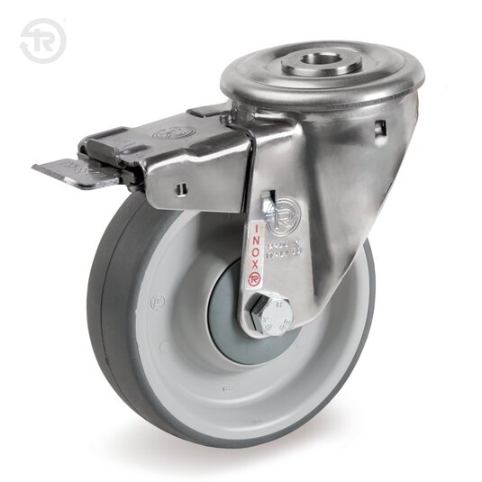 Thermoplastic Rubber Wheels, Stainless Steel Swivel Castor With Bolt Hole NLX, Brake — Tellure Rota