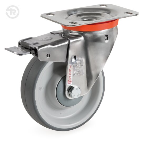 Thermoplastic Rubber Wheels, Stainless Steel Swivel Castor NLX, Brake — Tellure Rota