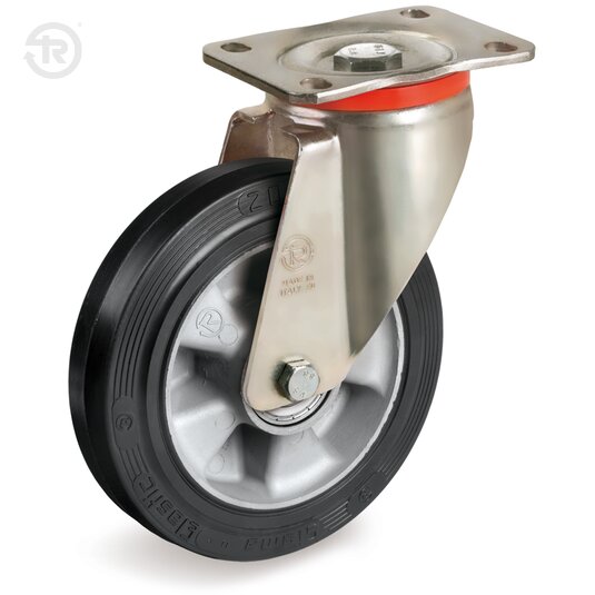 FR R Sigma Elastic Rubber Wheels, Swivel Castor P, Brake — Tellure Rota