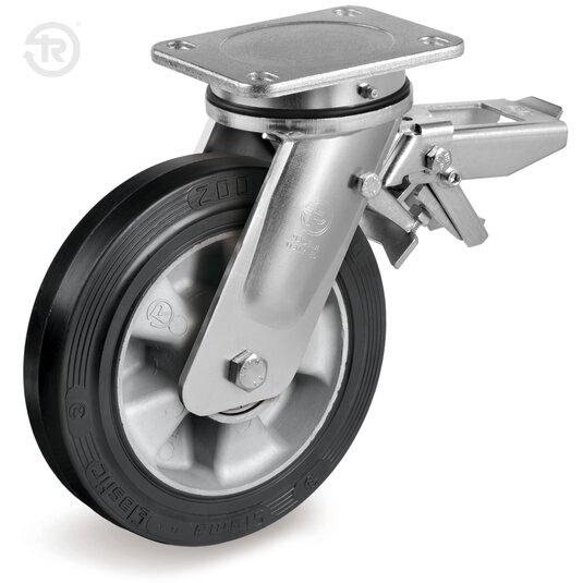 Eemhd FR R Sigma Elastic Rubber Wheels, Swivel Welded Castor, Brake — Tellure Rota