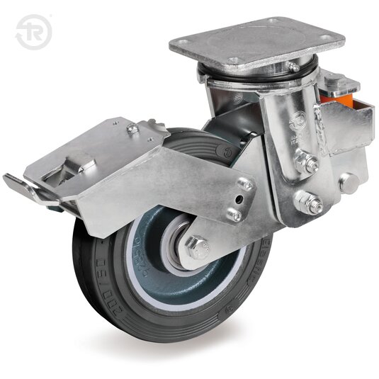 Sigma Elastic Rubber Wheels, Swivel Sprung Castor, Brake — Tellure Rota