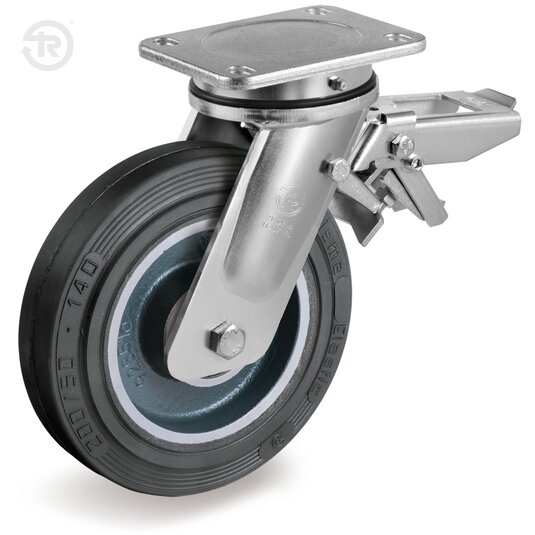 Eemhd FR R Sigma Elastic Rubber Wheels, Swivel Welded Castor, Brake — Tellure Rota