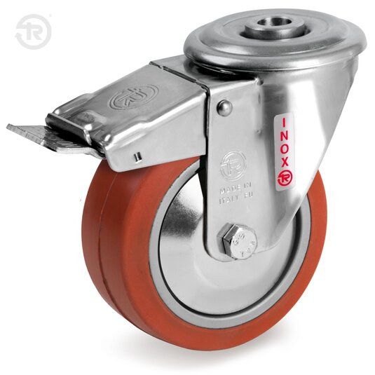 Roulette En Caoutchouc Inox M P Avec Frein — Tellure Rota