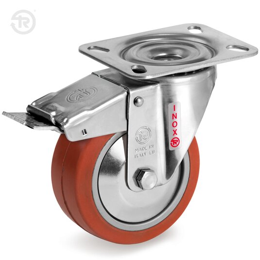 Roulette En Caoutchouc Pivotante Inox NLX Avec Frein — Tellure Rota
