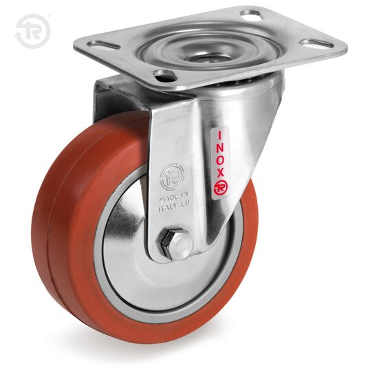 Roulette En Caoutchouc Pivotante Inox NLX À Platine — Tellure Rota