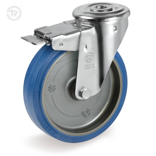 Sigma Elastic Rubber Wheels, Swivel Castor With Bolt Hole NL, Brake — Tellure Rota