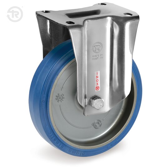 Sigma Elastic Rubber Wheels, Stainless Steel Fixed Castor NLX — Tellure Rota