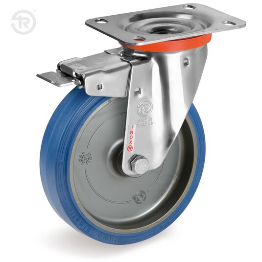 Sigma Elastic Rubber Wheels, Stainless Steel Swivel Castor NLX, Brake — Tellure Rota
