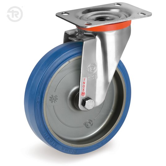 Sigma Elastic Rubber Wheels, Stainless Steel Swivel Castor NLX — Tellure Rota