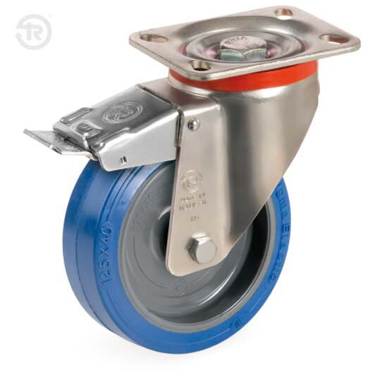 Sigma Elastic Rubber Wheels, Swivel Castor P, Front Brake — Tellure Rota