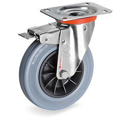 Tellure Rota 225404 — Roues en caoutchouc non tachant, corps en polypropylène, monture pivotante à platine NLX frein antérieur — 225404 | Tellure Rota