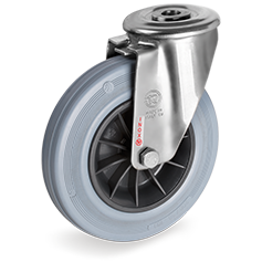 Tellure Rota 227805 — Ruedas en goma antihuella, núcleo en polipropileno, soporte giratorio taladro pasador NLX — 227805 | Tellure Rota