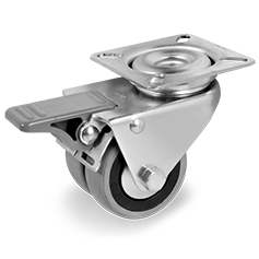 Tellure Rota 378203 — Roues jumeles en caoutchouc gris, corps en polyamide avec pare-fils, monture pivotante à platine avec frein — 378203 | Tellure Rota