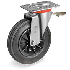 Tellure Rota 524006 — Ruote in gomma standard, nucleo in polipropilene, supporto rotante piastra NL freno posteriore — 524006 | Tellure Rota