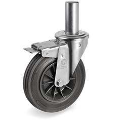 Tellure Rota 529306 — Standard rubber wheels, polypropylene centre, swivel castor with stem NL with front lock — 529306 | Tellure Rota