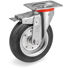 Tellure Rota 535424 — Standard rubber wheels, pressed steel discs, swivel top plate bracket type NL with front lock — 535424 | Tellure Rota