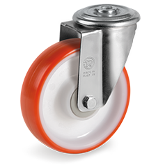Tellure Rota 604310 — Injection polyurethane wheels, polyamide 6 centre, swivel bracket with bolt hole type NL — 604310 | Tellure Rota