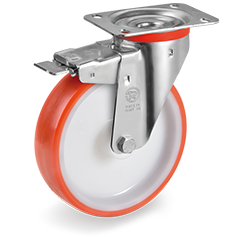 Tellure Rota 606604 — Injection polyurethane wheels, polyamide 6 centre, swivel top plate bracket type NL with front lock — 606604 | Tellure Rota