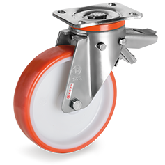 Tellure Rota 607514 — Ruote in poliuretano iniettato, nucleo in poliammide 6, supporto rotante piastra PX con freno registrabile — 607514 | Tellure Rota