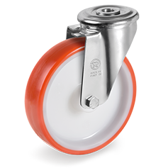 Tellure Rota 607801 — Ruote in poliuretano iniettato, nucleo in poliammide 6, supporto rotante foro passante NL — 607801 | Tellure Rota