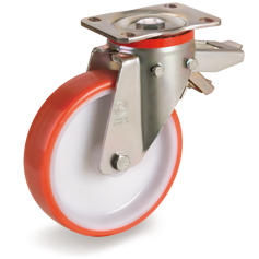 Tellure Rota 609004 — Ruote in poliuretano iniettato, nucleo in poliammide 6, supporto rotante piastra P con freno registrabile — 609004 | Tellure Rota