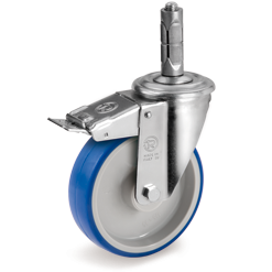 Tellure Rota 619301 — Ruote in poliuretano termoplastico, nucleo in poliammide 6, supporto rotante NL con codolo ad espansione in lega Zama e freno — 619301 | Tellure Rota