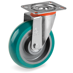 Tellure Rota 624426 — Ruote in poliuretano 'TR Roll' con profilo bombato ergonomico, nucleo in poliammide 6, supporto rotante tipo NL — 624426 | Tellure Rota