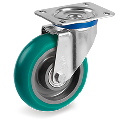 Tellure Rota 624536 — Ruote in poliuretano 'TR Roll' con profilo bombato ergonomico, nucleo in poliammide 6, supporto rotante tipo M — 624536 | Tellure Rota