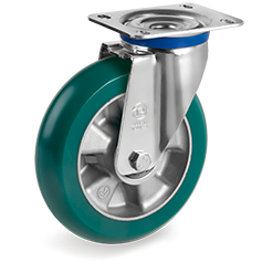 Tellure Rota 624606 — Ruedas de poliuretano 'TR Roll' con perfil redondo con núcleo de aluminio, soportes giratorios medios (M) — 624606 | Tellure Rota