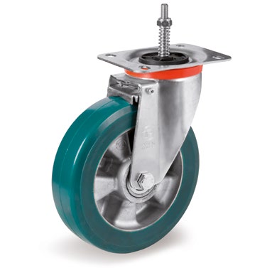 Tellure Rota 624806 — Ruote in poliuretano TR-ROLL, nucleo in alluminio, supporto rotante piastra NL freno centralizzato attivo — 624806 | Tellure Rota