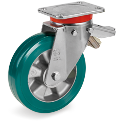 Tellure Rota 626664 — TR-ROLL polyurethane wheels, aluminium centre, swivel top plate bracket type EP with adjustable brake — 626664 | Tellure Rota