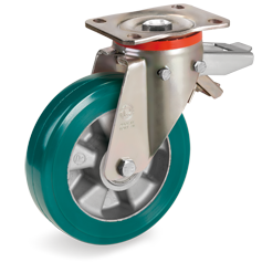 Tellure Rota 627208 — Ruote in poliuretano TR-ROLL, nucleo in alluminio, supporto rotante piastra P con freno posteriore — 627208 | Tellure Rota